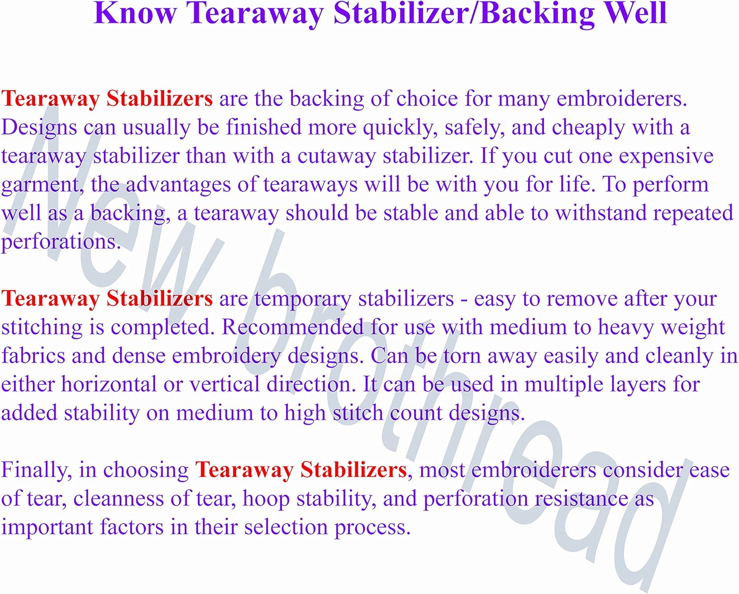 New Brothread Tear Away Machine Embroidery Stabilizer Backing 8x8 - 100 Precut Sheets - Medium Weight 1.8 oz- Fits 4x4 and 6x6 Hoops